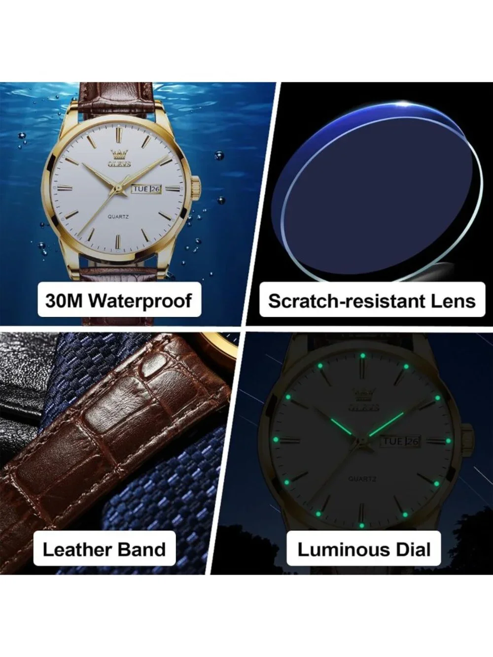 Stylish Casual Leather Watch for Men - Easy Read Analog, Waterproof, Luminous